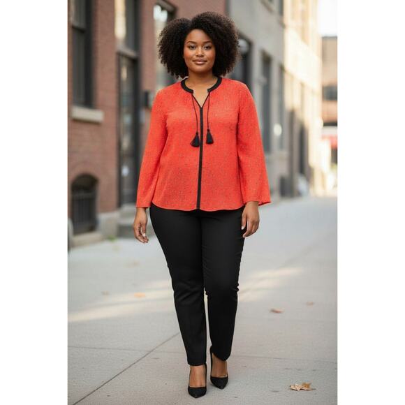 Libby Edelman Orange Bee Print Blouse Tassel Tie Boho Top Size L - Picture 1 of 7